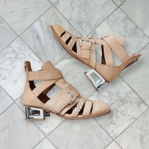 Jeffrey Campbell Boots Cut Out Buckle Leather Ankle Booties Tan 7 Boho Western